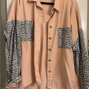 Leopard Print Sleeve Button-Up Shirt/Jacket